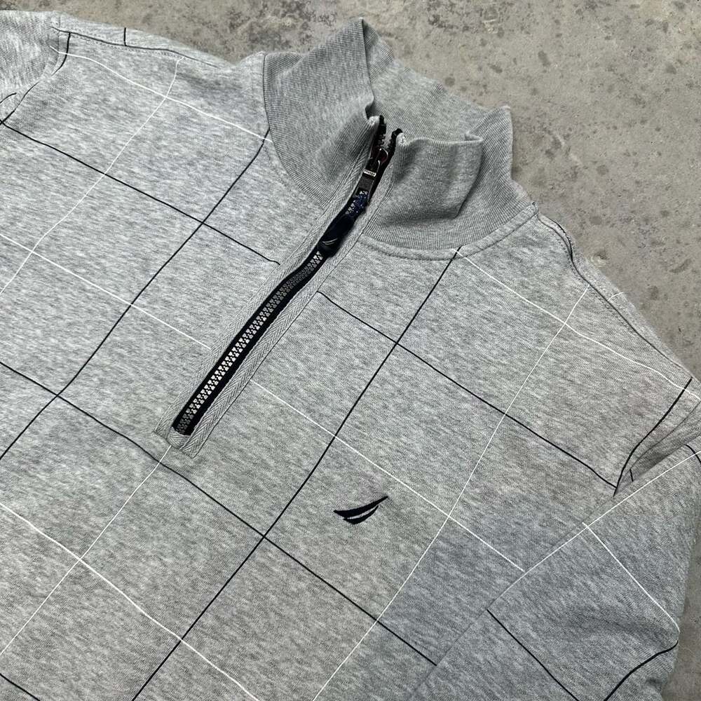 Nautica Gray Plaid 1/4-Zip Pullover - Large